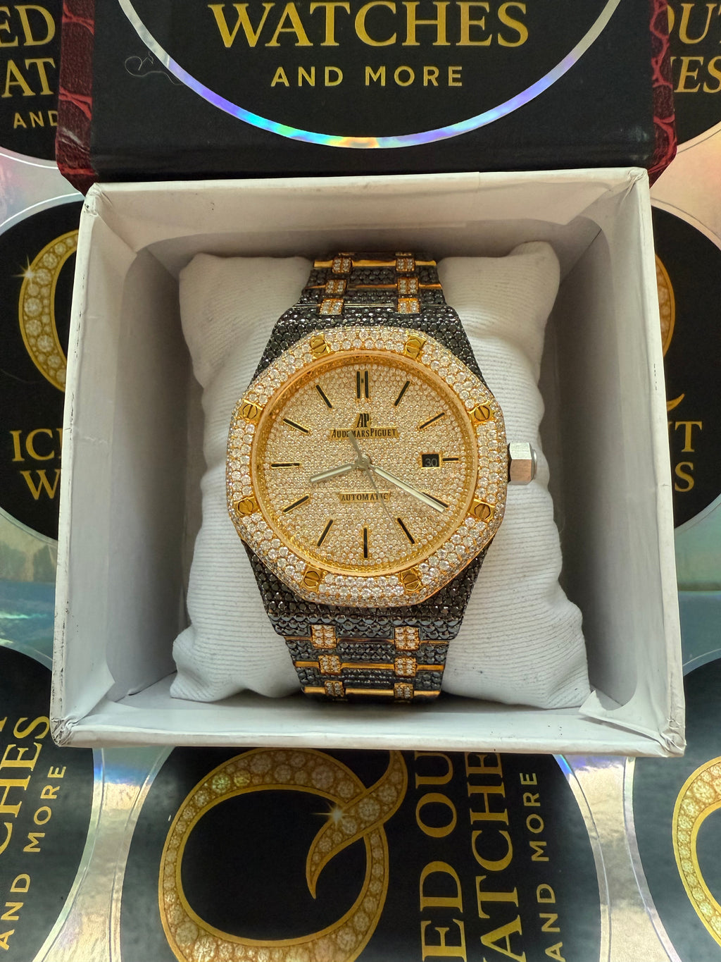18 karaats verguld gouden AP / Zwart / Wit rainbow - VVS moissanite