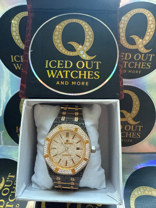 18 karaats verguld gouden AP / Zwart / Wit rainbow - VVS moissanite