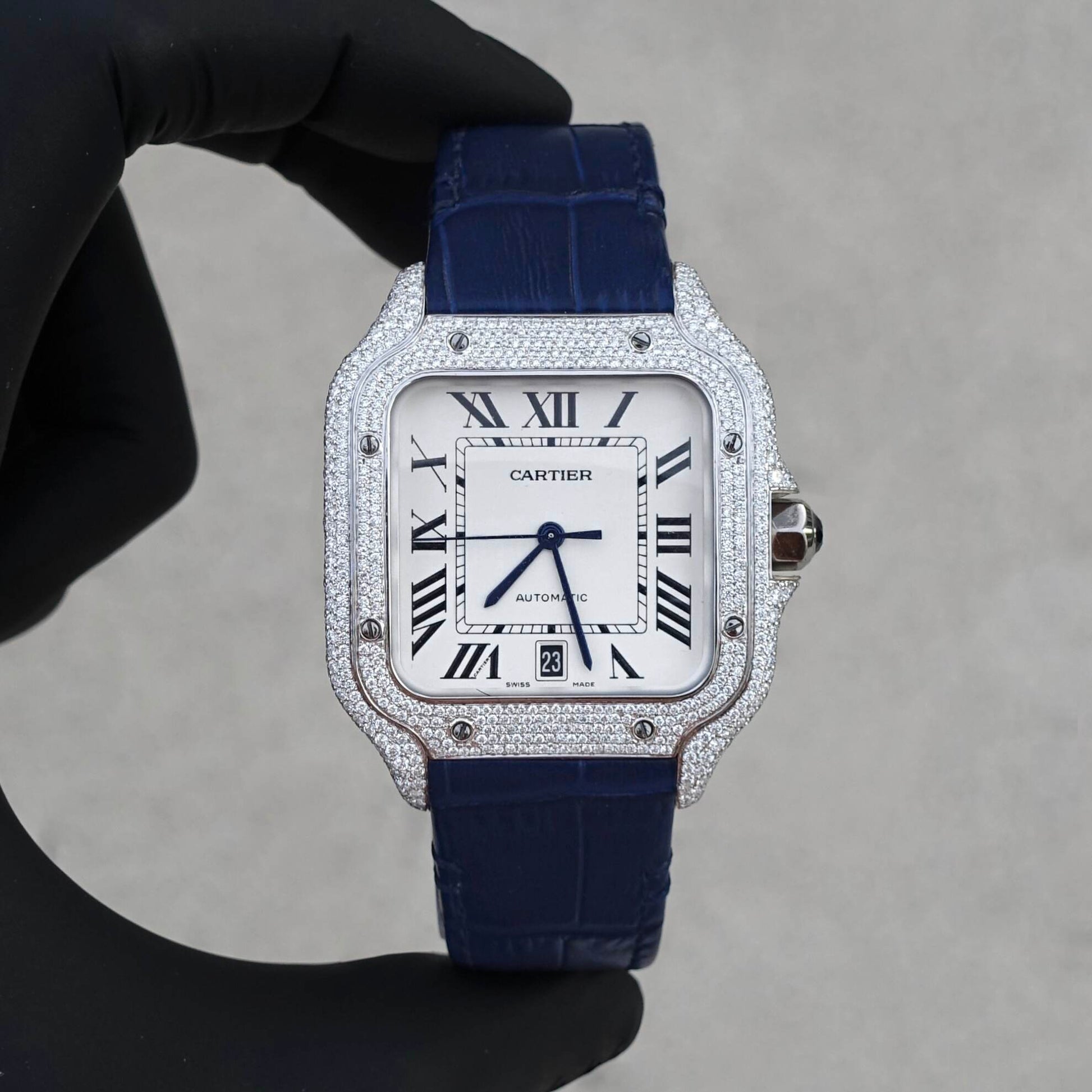 Cartier Santos ( Leren strap ) - VVS Moissanite