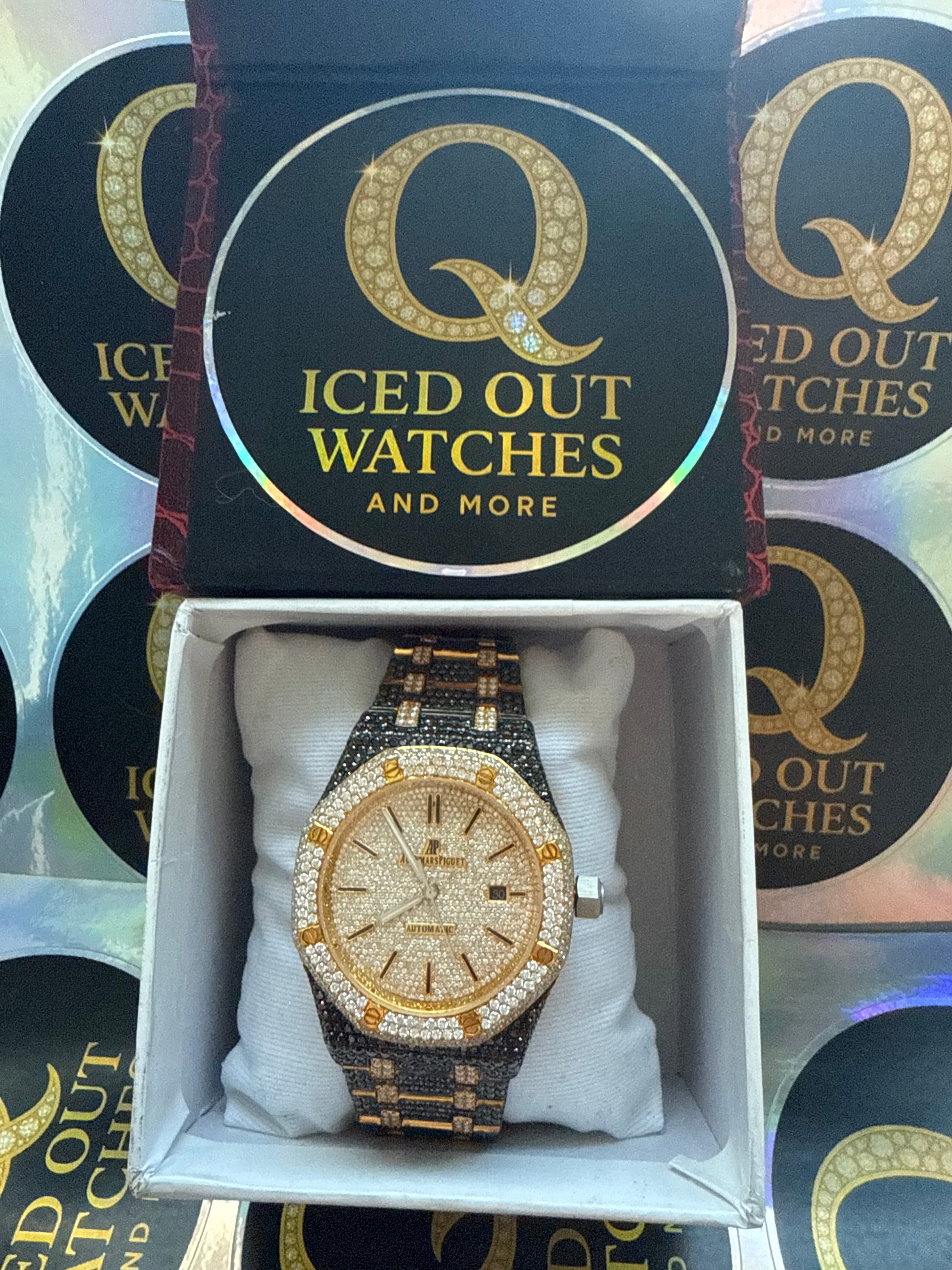 18 karaats verguld gouden AP / Zwart / Wit rainbow - VVS moissanite
