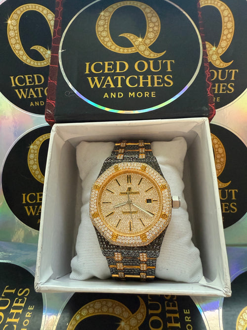 18 karaats verguld gouden AP / Zwart / Wit rainbow - VVS moissanite
