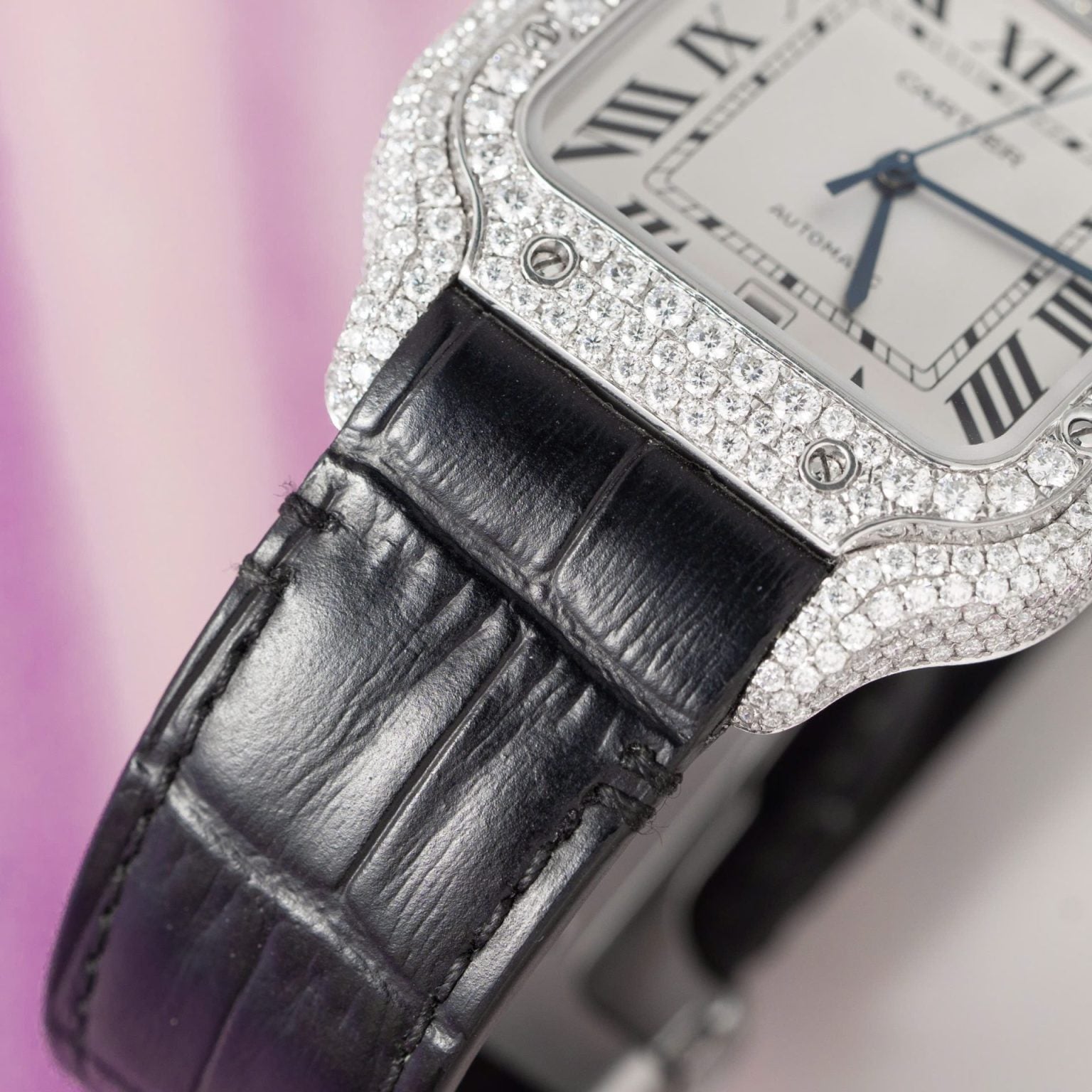 Cartier Santos ( Leren strap ) - VVS Moissanite